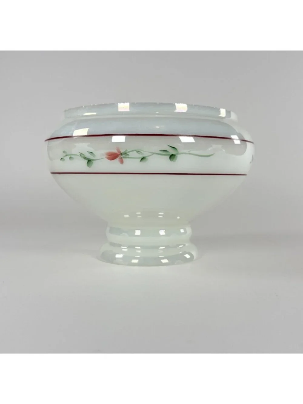 Vintage White Glass Lamp Shade W Hand Painted Roses 4-In Fitter Floral Accent 6.